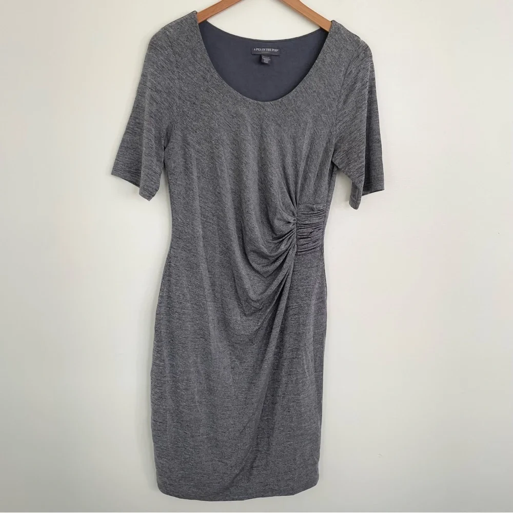 A Ped in a Pod Maternity Ruched Sheath Dress Silver Grey M Medium